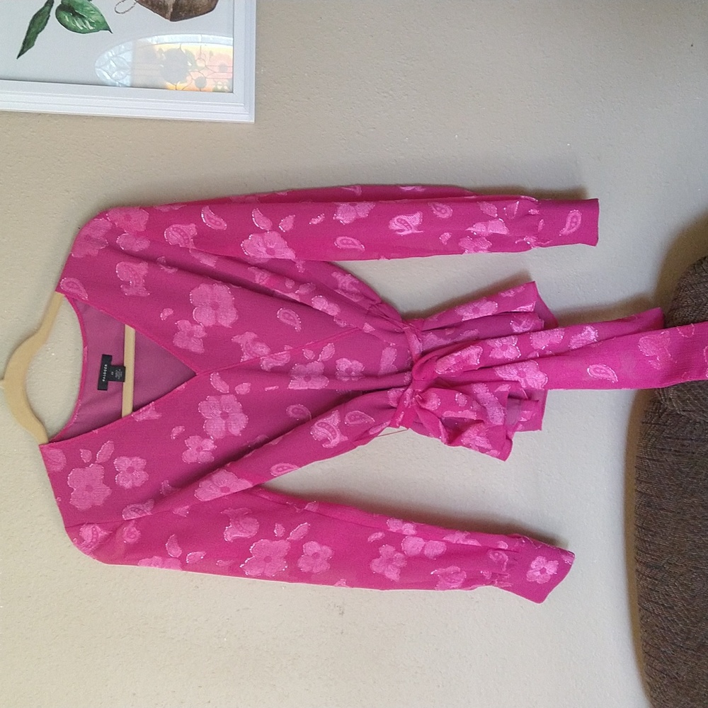 Halogen Tie Waist Sheer Sleeve Blouse